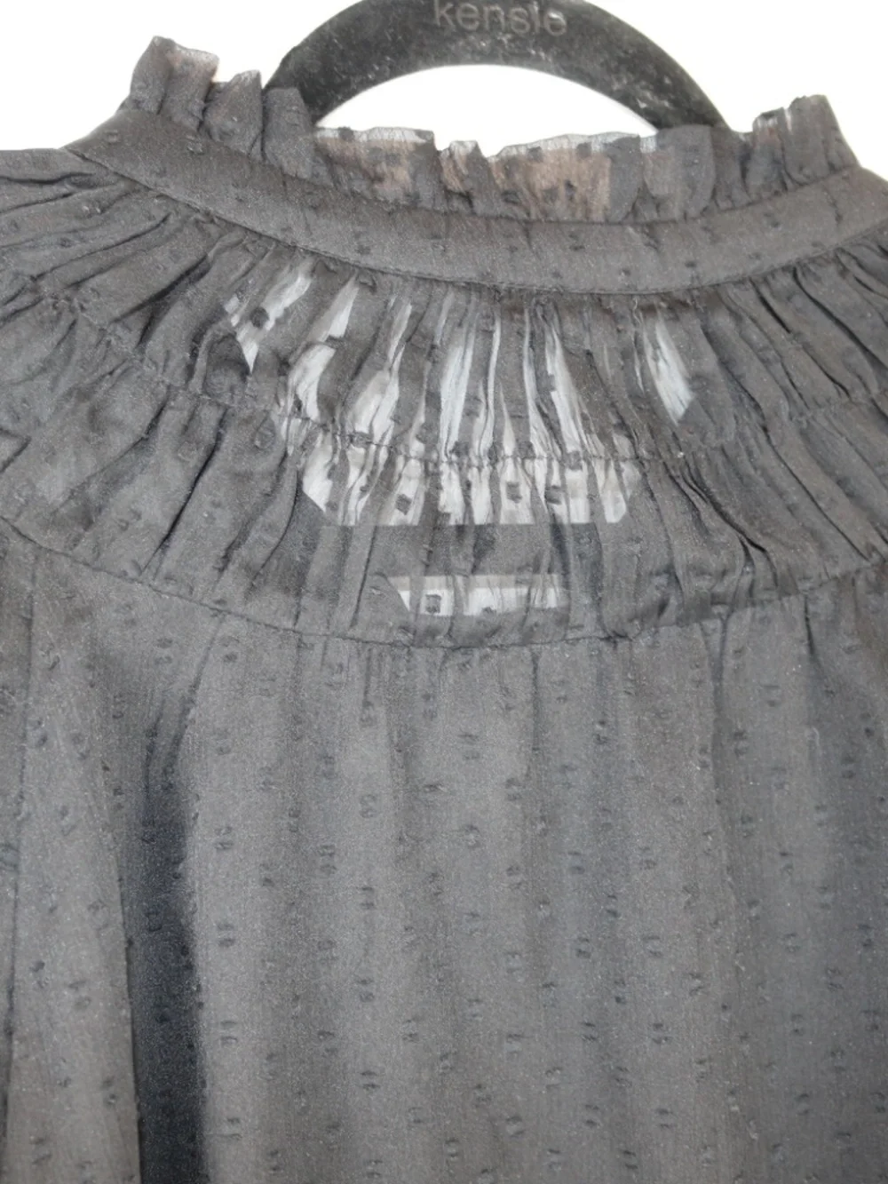 LOFT Black Sheer Dot Blouse with Ruffled Yoke